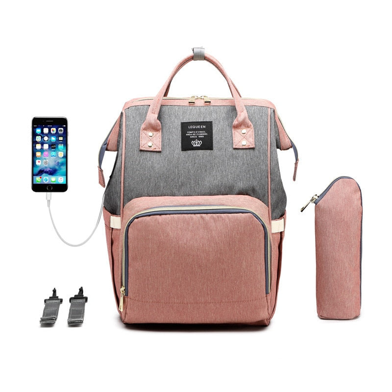Large Capacity Diaper Backpack With USB Interface