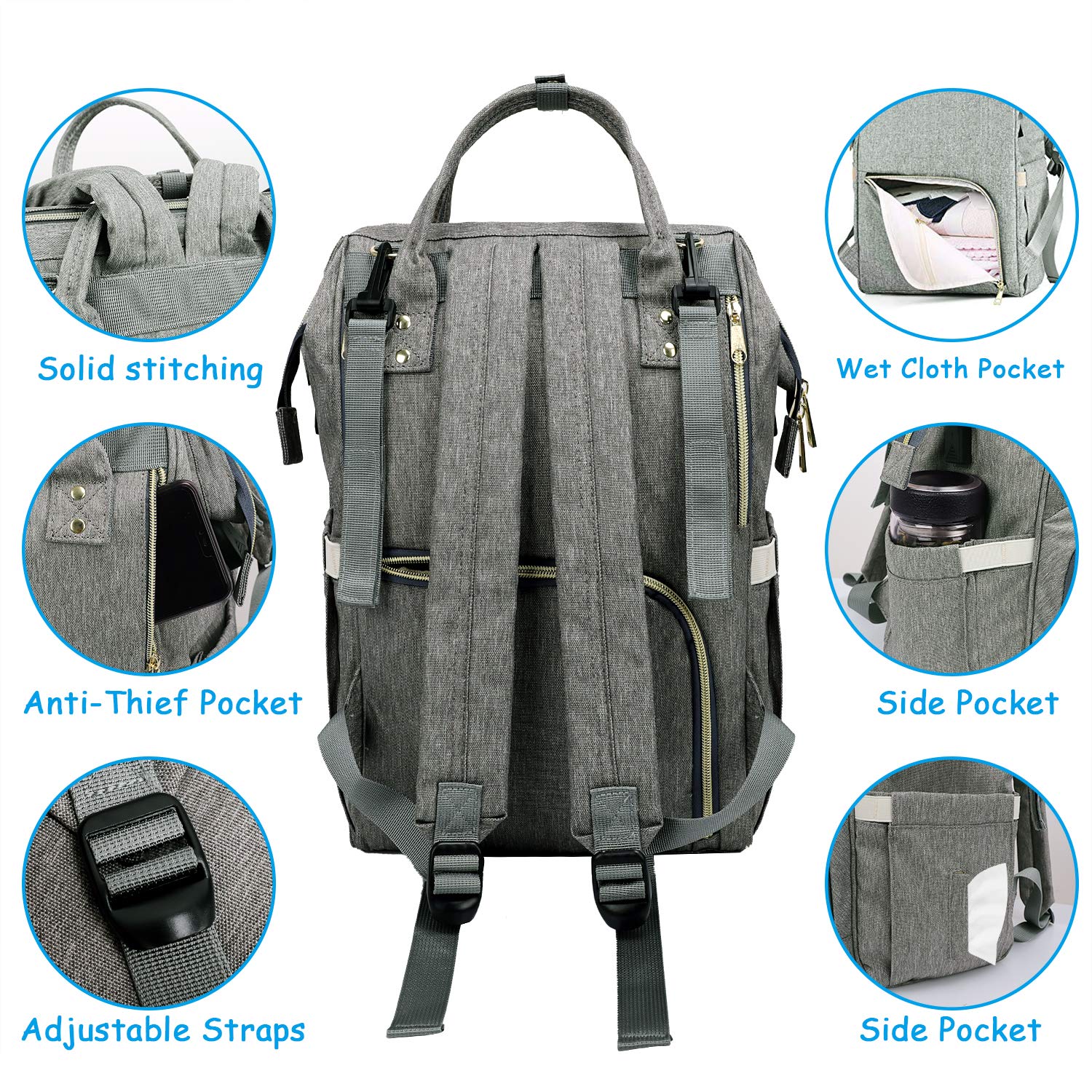 Large Capacity Diaper Backpack With USB Interface